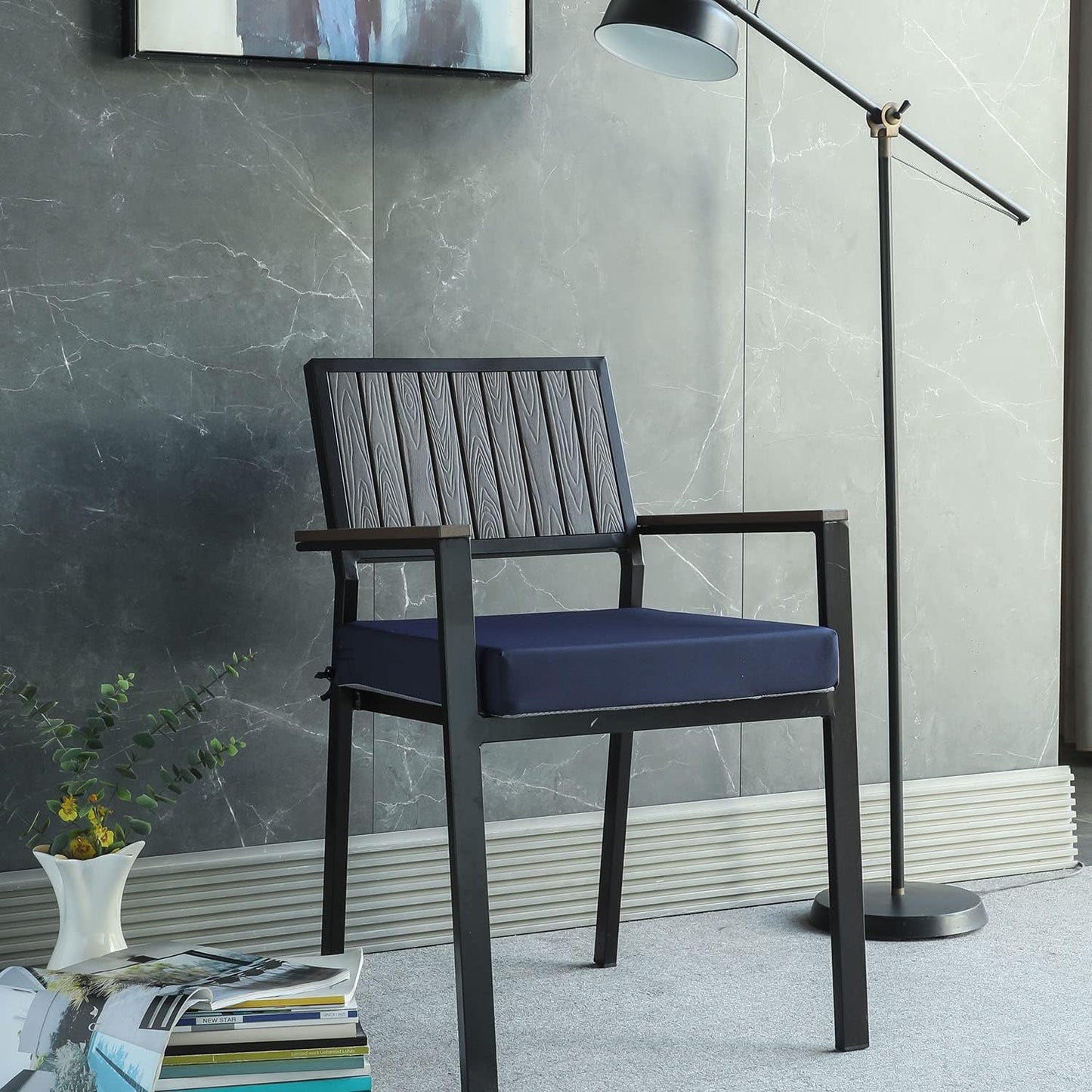 Patio Chair Cushions Non Slip Bottom Chair Pad with TiesSet of 2 Waterproof Square Outdoor Seat Cushion Replacement for Garden Swing Furniture 18x18 Inch, Navy Blue