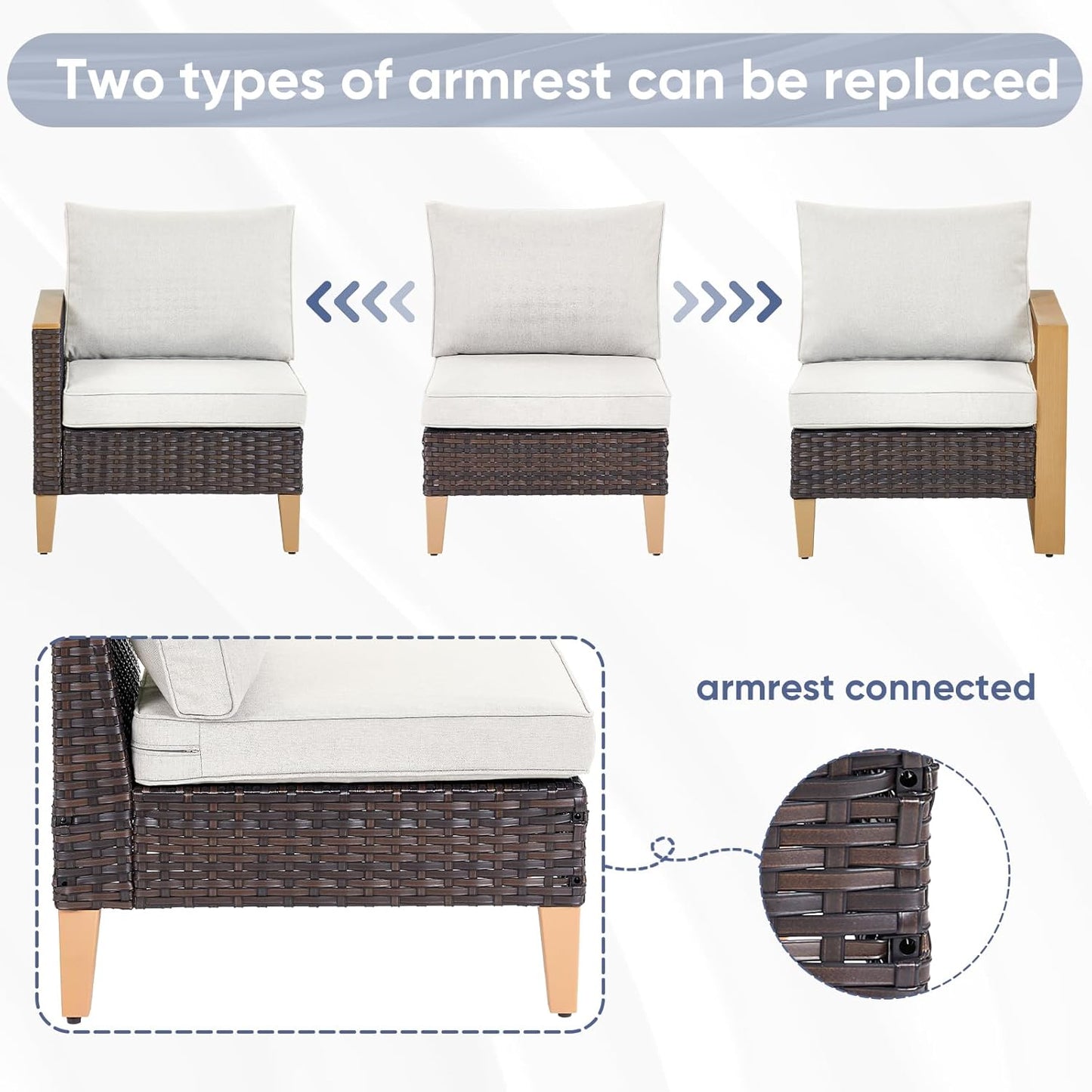 HUMMUH 7 Pieces Patio Furniture Set,Outdoor Modular Sectional Couch Chairs with Ottomans,All Weather PE Wicker Patio Conversation Sets for Garden Porch Backyard