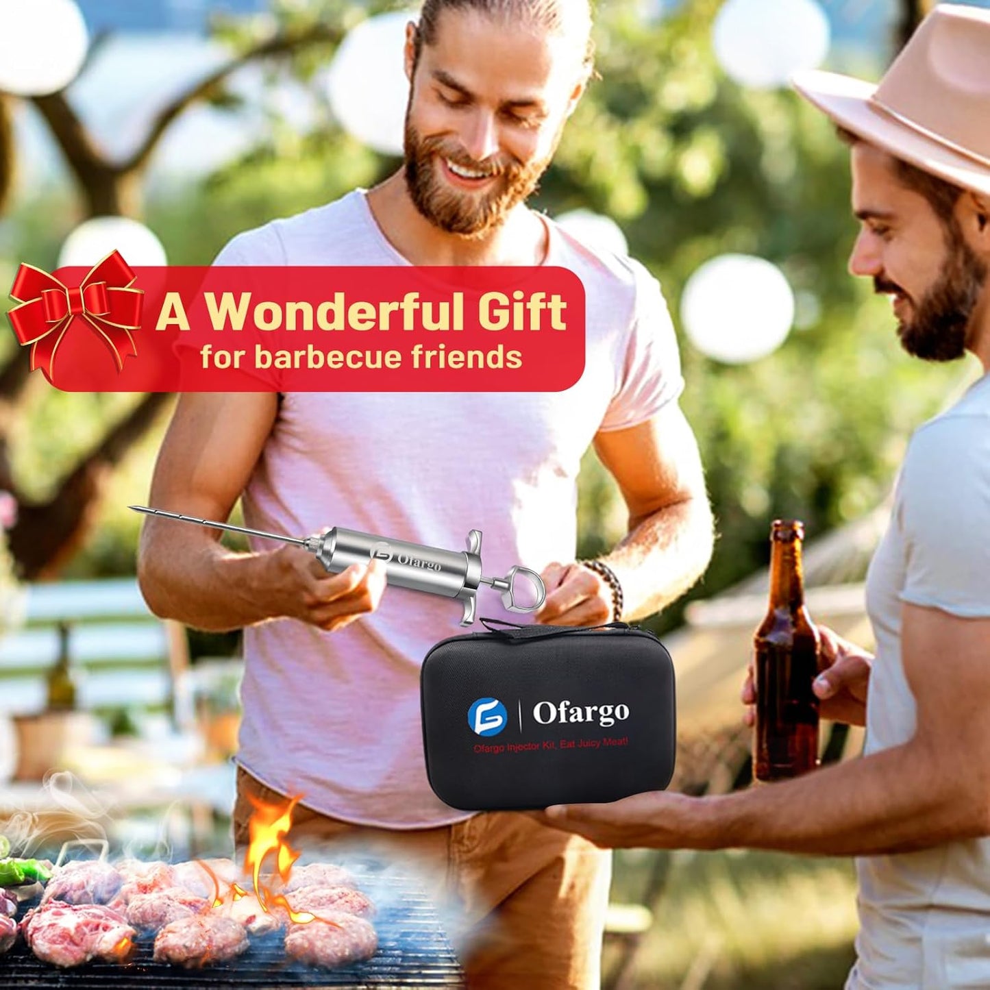 Stainless Steel Meat Injector Syringe with 4 Marinade Needles and Travel Case for BBQ Grill Smoker, gifts for men dad husband in Thanksgiving Christmas day