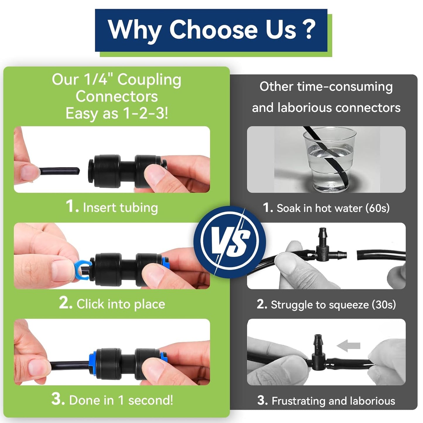 10 Pack 1/4" Drip Universal Straights Fitting Connectors, Quick Connect Universal Drip Irrigation Tubing Coupling Valve, Connector Locking Fitting for Sprinkler or Drip Irrigation System