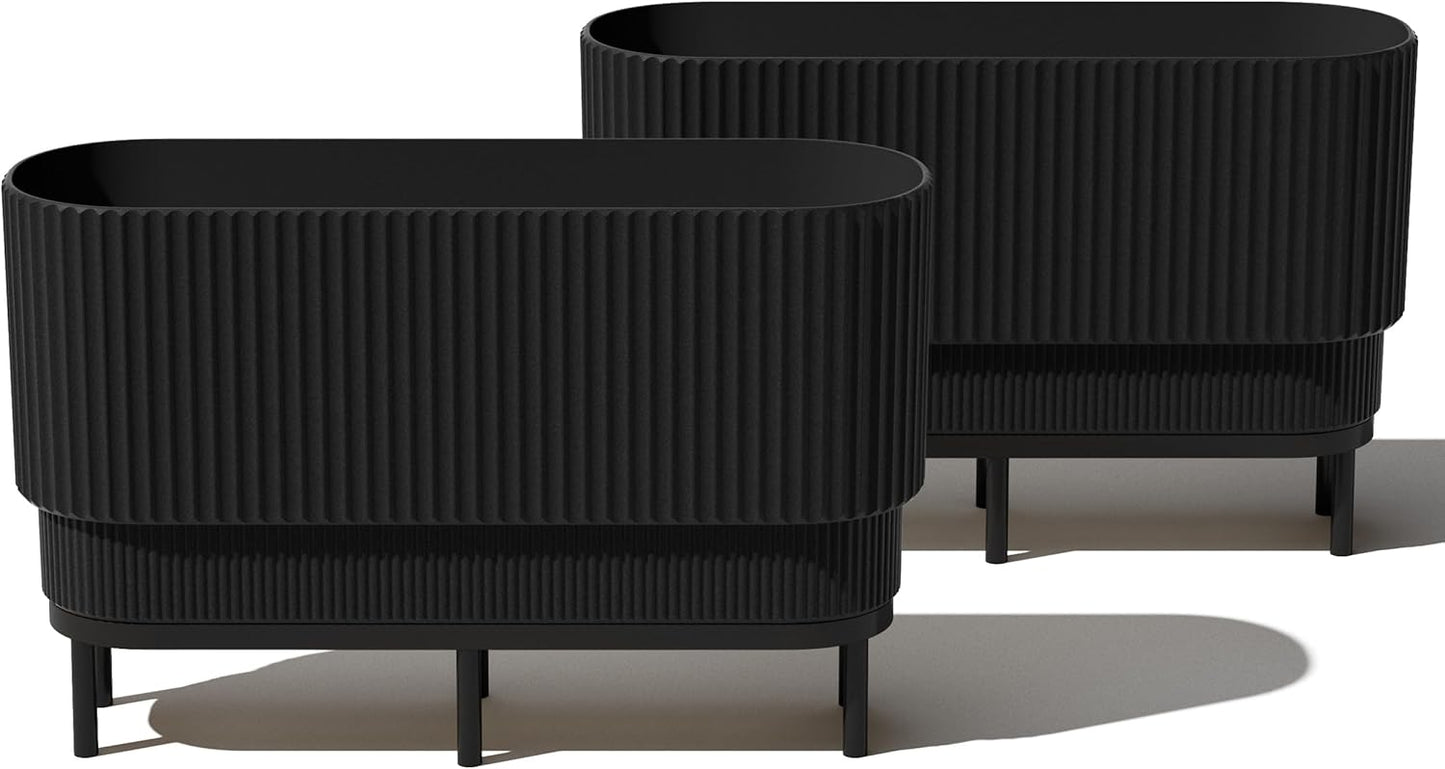 Veradek Demi Series Raised Long Planter for Indoor/Outdoor Use | Made from Plastic & Stone w/Wooden Stand | Modern Patio Décor for Flowers/Shrubs