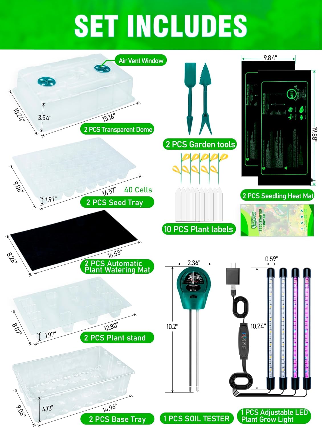 80-Cell Self-Watering Seed Starter Tray with Grow Light and Heat Mat, Plant Starter Trays Seed Starter Kit, Seed Starter Tray for Seed Starting, Plant Germination & Seedling Growing, 2 Pack
