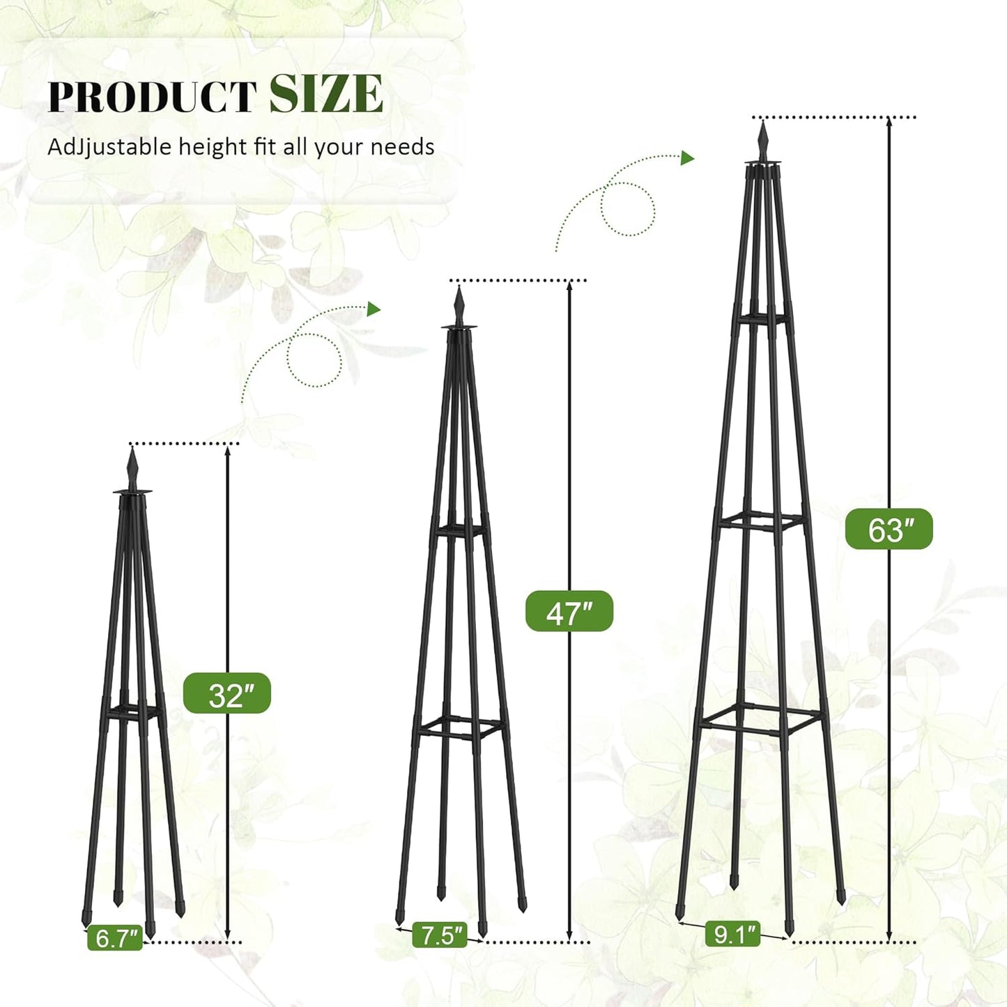 5.2Ft obelisk trellis for Climbing Plants outdoor,5.2Ft garden trellis with Extra Thickened Plastic-Coated metal pipes, Garden Indoor Potted Plant Support,Climbing Support for Potted Plant