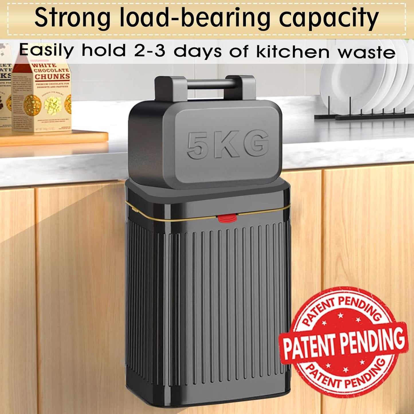 GloDeals Kitchen Hanging Trash Can with Lid, 2.1Gal/ 8L Stainless Steel Trash Can Compost Bin Counter Top, Wall-Mount Indoor Kitchen Trash Bin for Cabinet, Under Sink, Bathroom (Black)