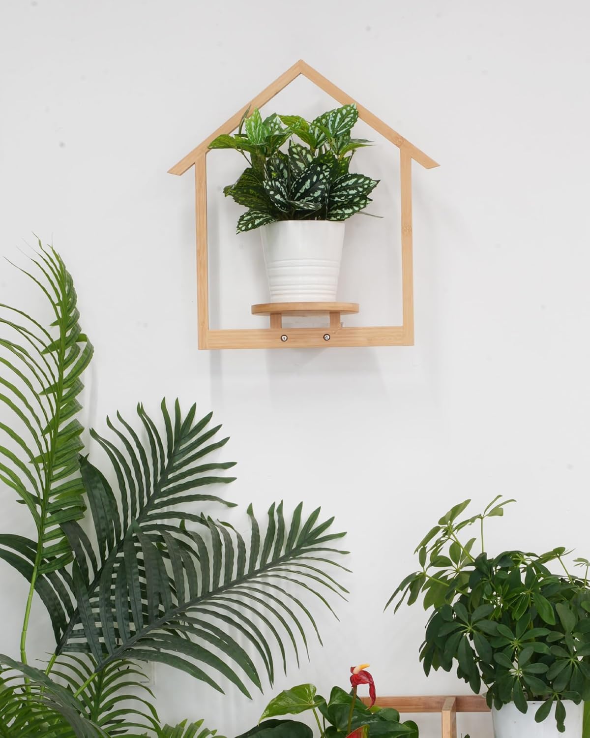 yadoker Wall Planters for Indoor Plants,Bamboo Hanging Plant Holders in a House Shape, Wall Decor Plant Stand, 3-Pack Window Plant Shelves for Living Room & Entryway