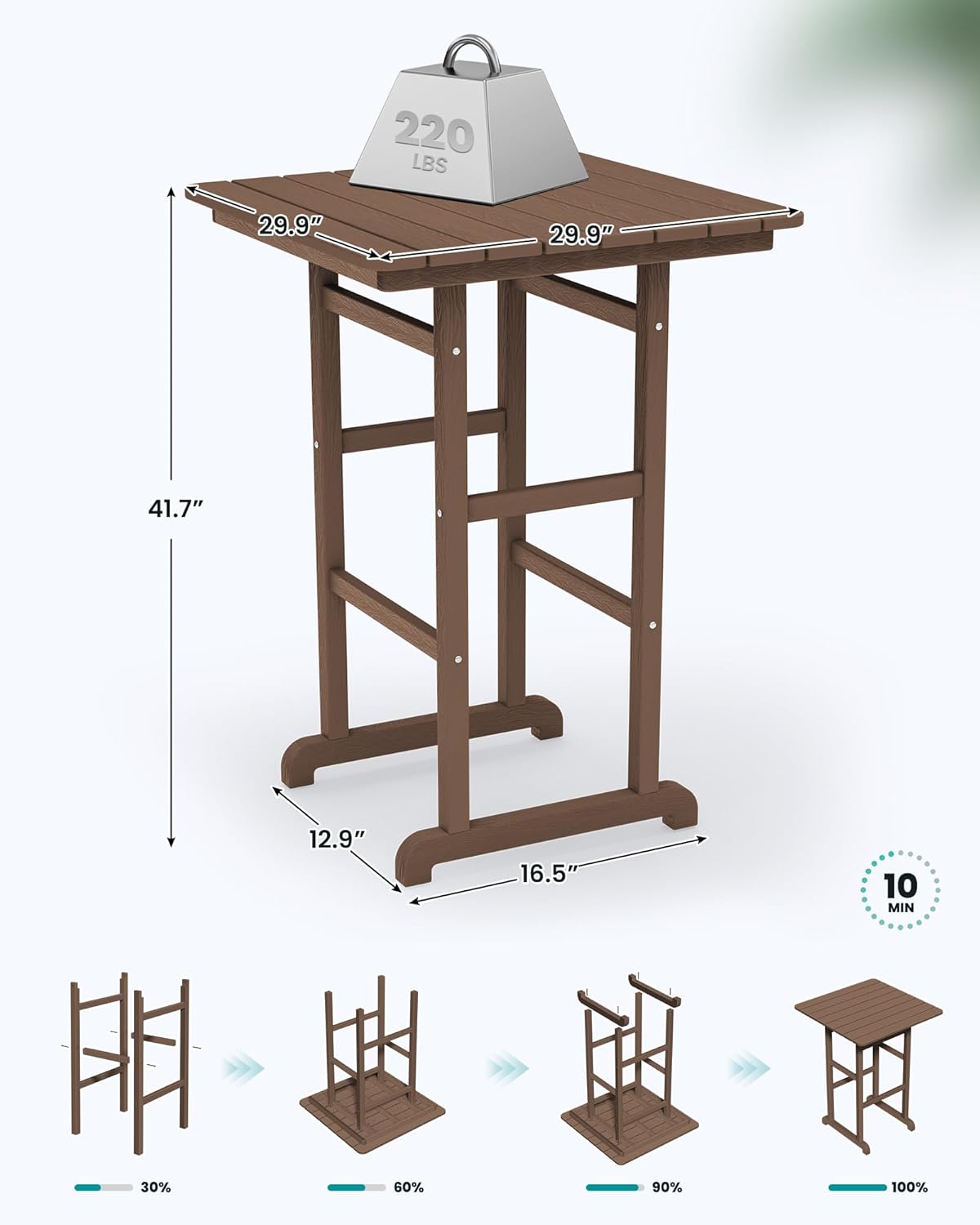 SERWALL 5 Pieces Outdoor Patio Bar Set, Oversize Tall Adirondack Bar Chair and Table Set, Brown