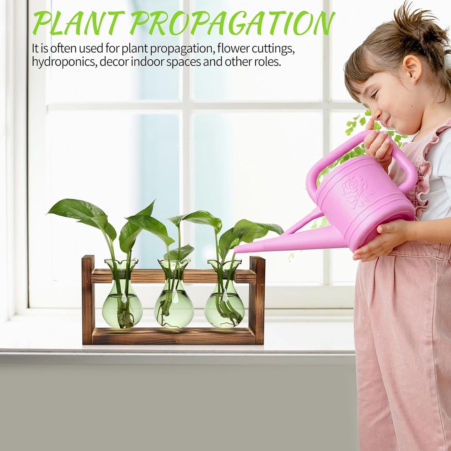 Plant Propagation Station Plant Terrarium Unique Birthday Gifts for Women Plant Lovers Home Office Decor Planter with Wooden Stand - 3 Bulb Glass Vase