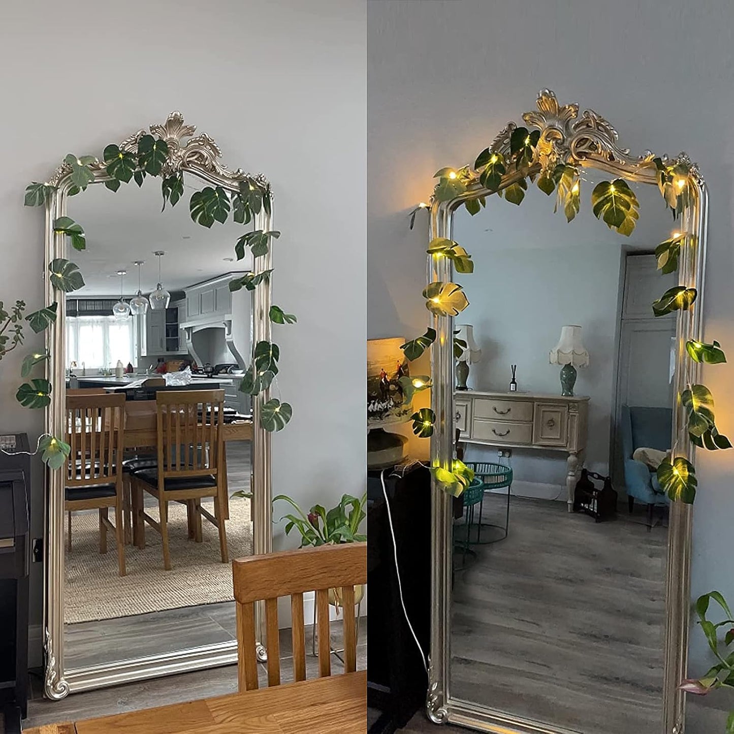 RECUTMS Monstera Leaf String Lights 2 Pack, 20LED Tropical Artificial Rattan Palm Green Leaves Wall Hanging Vine Greenery,Outdoor Indoor Hawaiian Luau Jungle Safari Beach Theme Party Summer Decoration