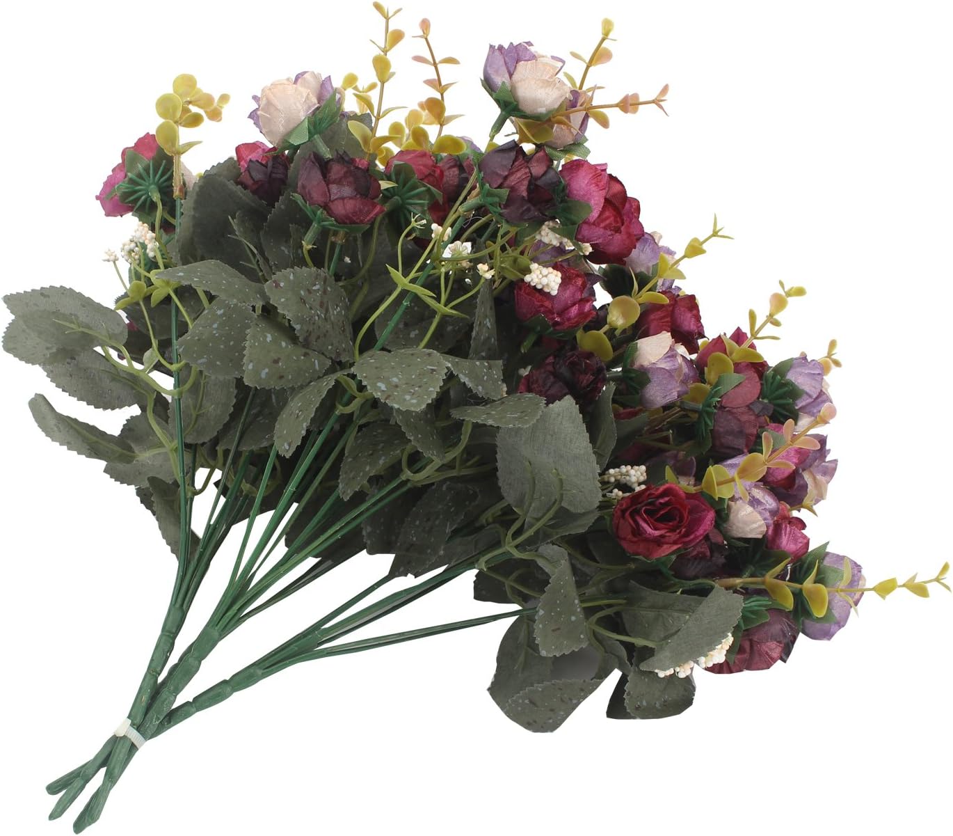 Duovlo 7 Branch 21 Mini Rose Heads Artificial Flowers Bouquet Wedding Home Office Decor,Pack of 4 (Purple)