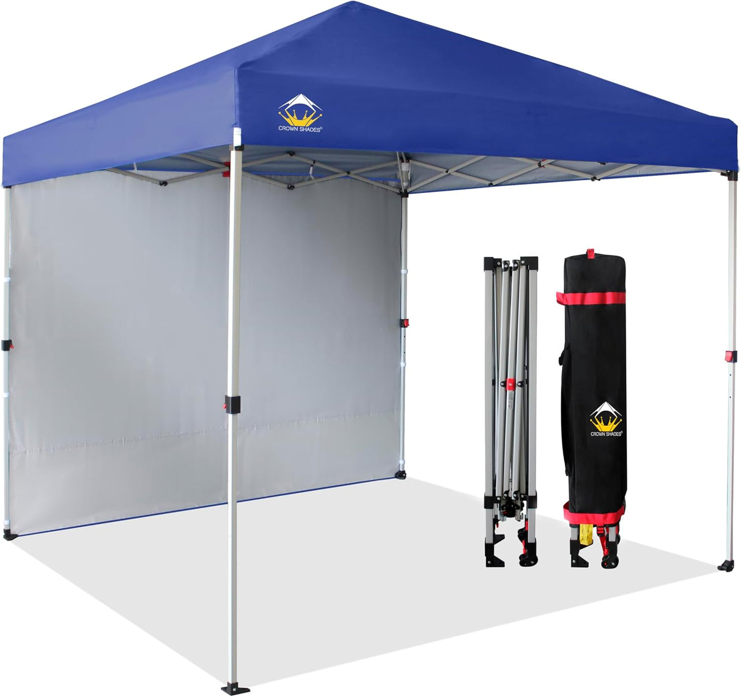 CROWN SHADES 8x8 Pop Up Canopy with 1 Side Wall - Beach Tent with One Push Setup - Outdoor Sun Shade for Events, Parties, Camping - Gazebo with STO-N-Go Cover Bag (Navy Blue)