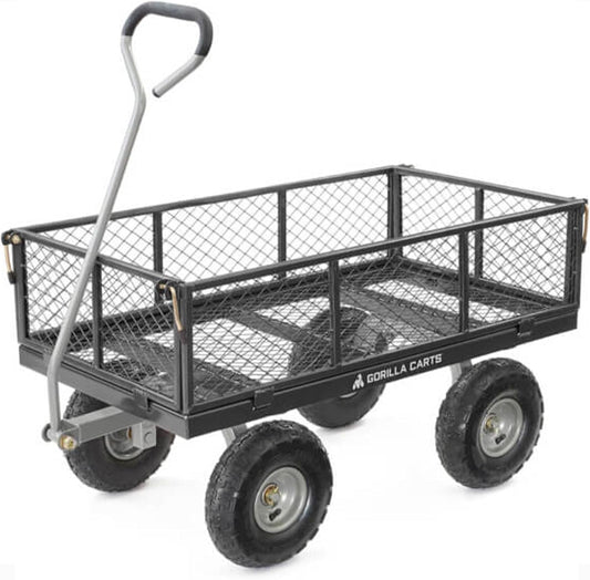 Gorilla Carts Steel Utility Cart, 4 Cu Ft Bed, 800 lb Load Capacity, Black – Heavy-Duty Outdoor Hauling Wagon with Removable Side Panels for Yard, Lawn, Garden or Landscaping