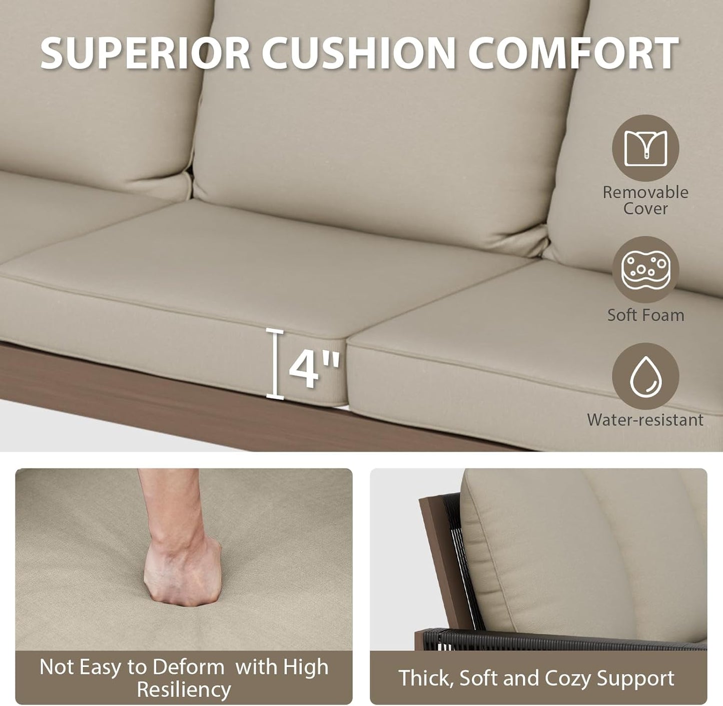 EAGLE PEAK Natural Wood Outdoor Patio Furniture, Cedar Furniture, Conversation Set, Outdoor Seating for Deck Patio Porch, Sofa 2 Chairs, Coffee Table & Side Table, 5 Pieces, Brown/Beige