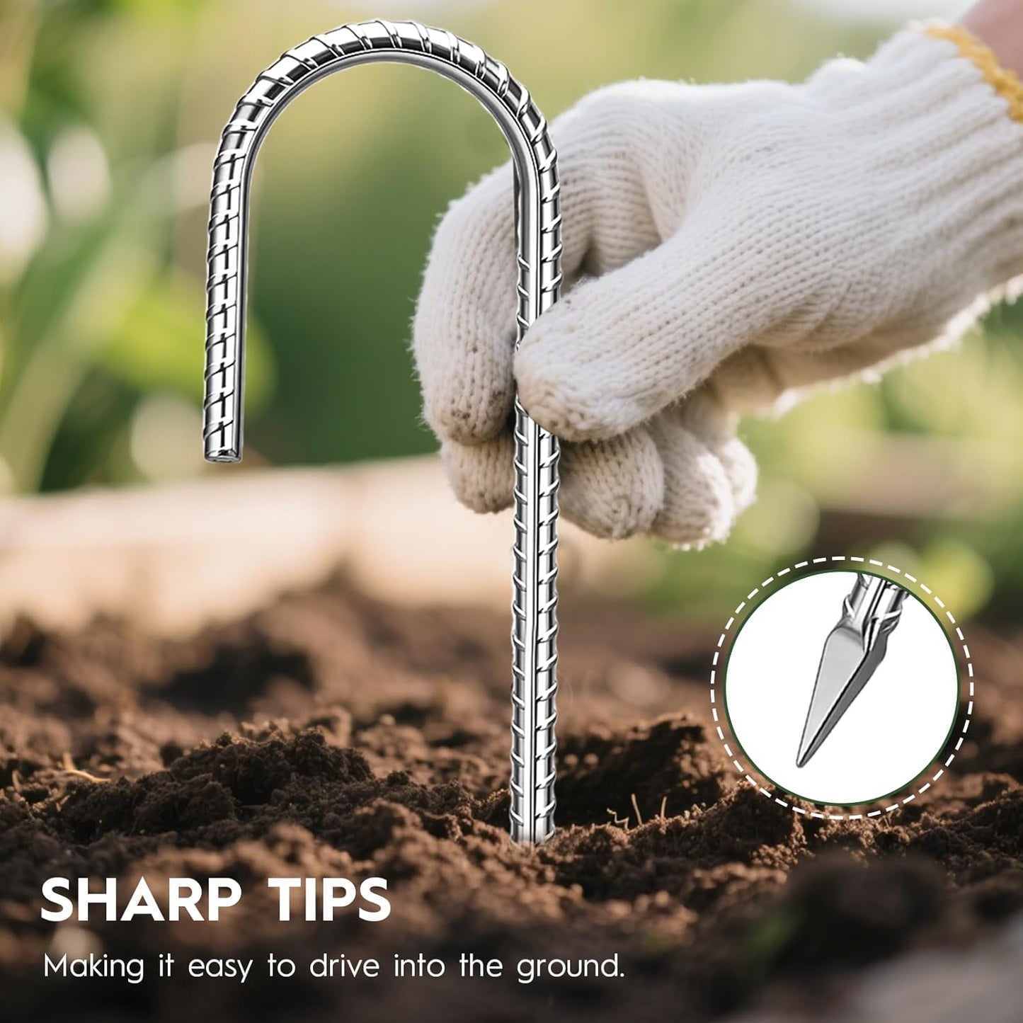 12 inches Ground Stakes Heavy Duty 28 Pieces Metal Fence Rebar Stake 5/16" Diameter J Hook Ground Spikes, Tent Stakes, Swing Set and Gazebo Anchors