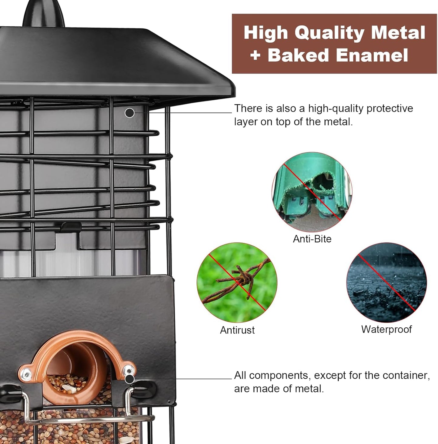 Squirrel Proof Bird Feeder - Metal Outdoor Design with 4 Feeding Ports, Wild Bird Feeders for Outside, 2.5lb Large Capacity, Ideal Gift for Bird Lovers