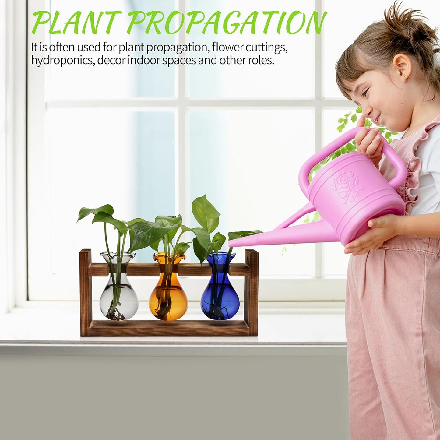 Plant Propagation Station Plant Terrarium Unique Birthday Gifts for Women Plant Lovers Home Office Decor Planter with Wooden Stand - 3 Bulb Glass Vase