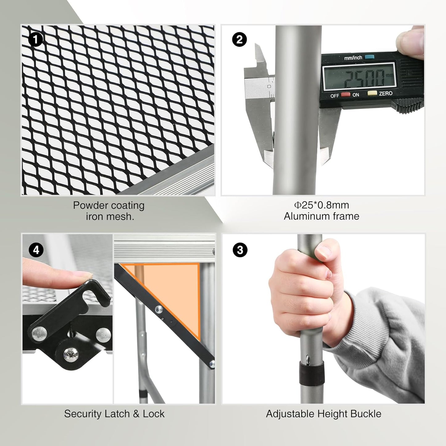 REDCAMP 48x24 Long Folding Grill Table for Outside, Lightweight Portable Metal Aluminum Outdoor Grill Table with Adjustable Height Legs, Great for Camping Picnic Cooking BBQ, Silver 4ft