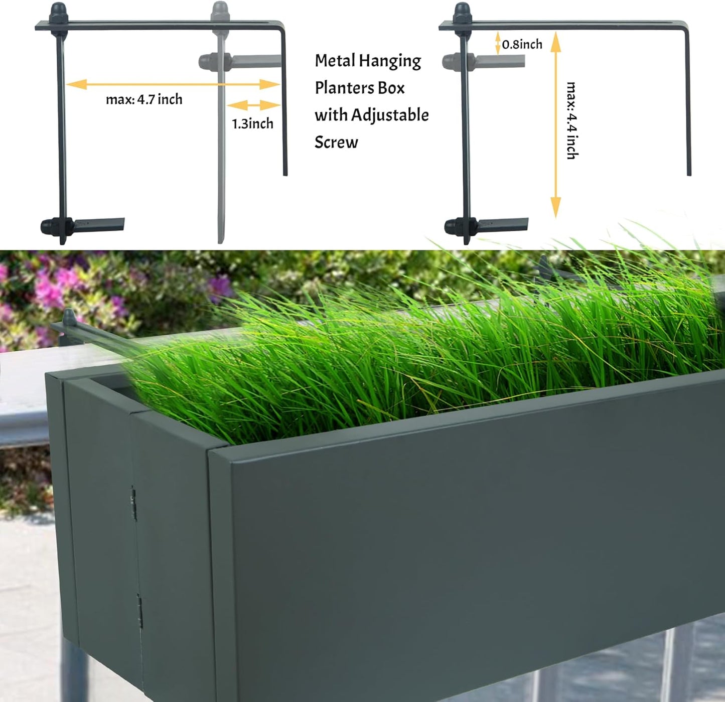 Metal Railing Planter Box, 30 Inch Balcony Planters with Adjustable Brackets, Large Hanging Planters for Outdoor Fence Deck