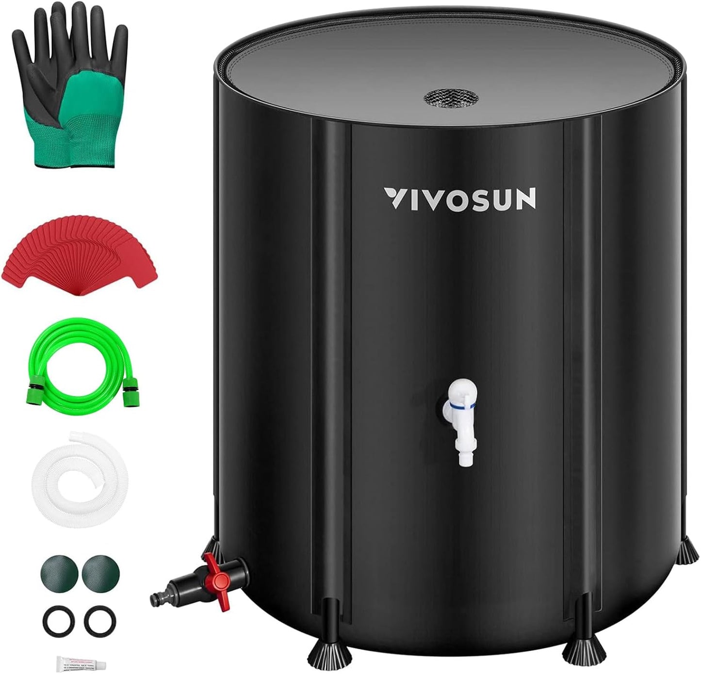 VIVOSUN Collapsible Rain Barrel, 132 Gallon Water Storage Tank with 1000D Oxford Cloth, Portable Rain Collection System Includes Two Spigots and Overflow Kit, Black