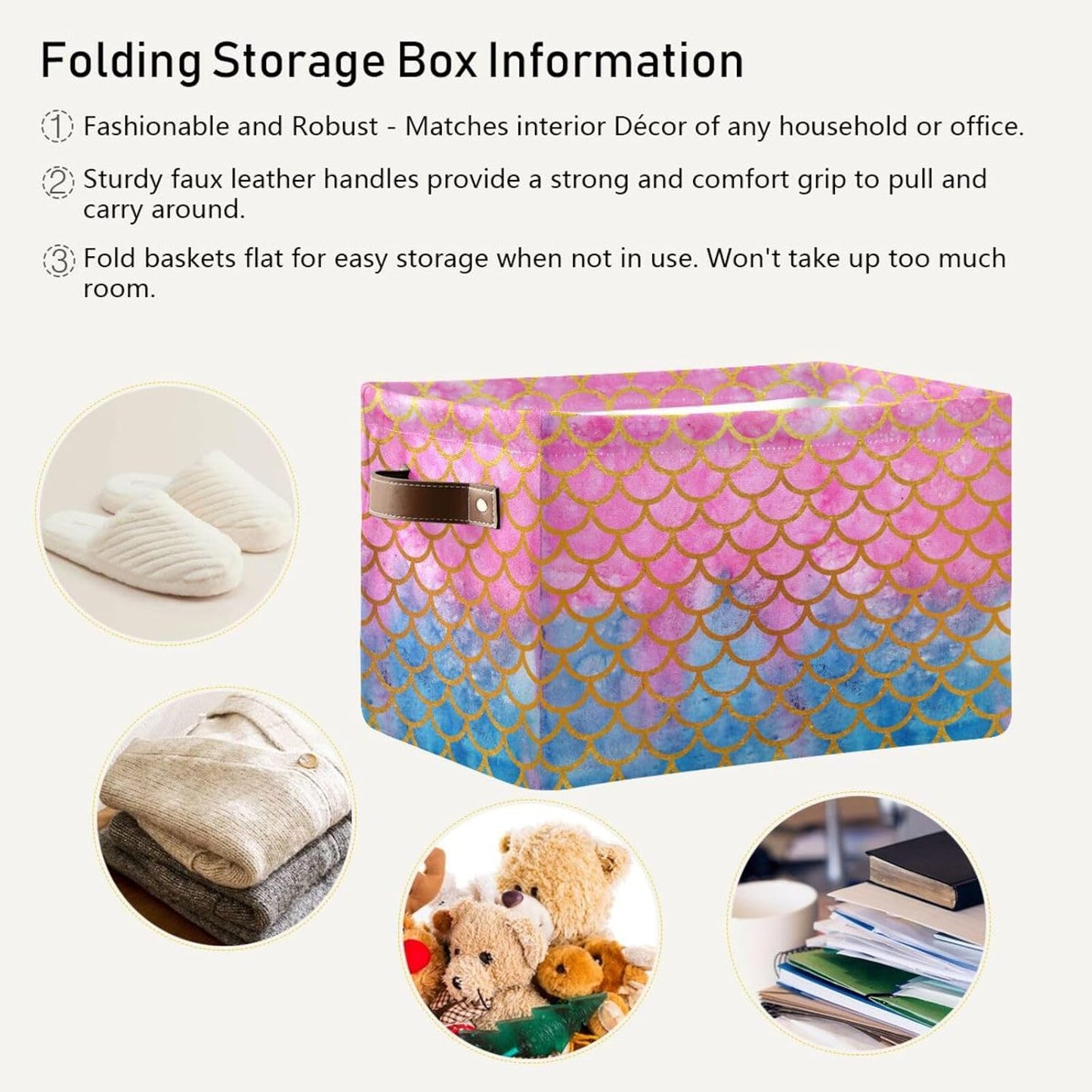 Mermaid Rectangular Storage Basket Organizer Bin Shelf Baskets For Clothes Gifts For Home Office Dorm