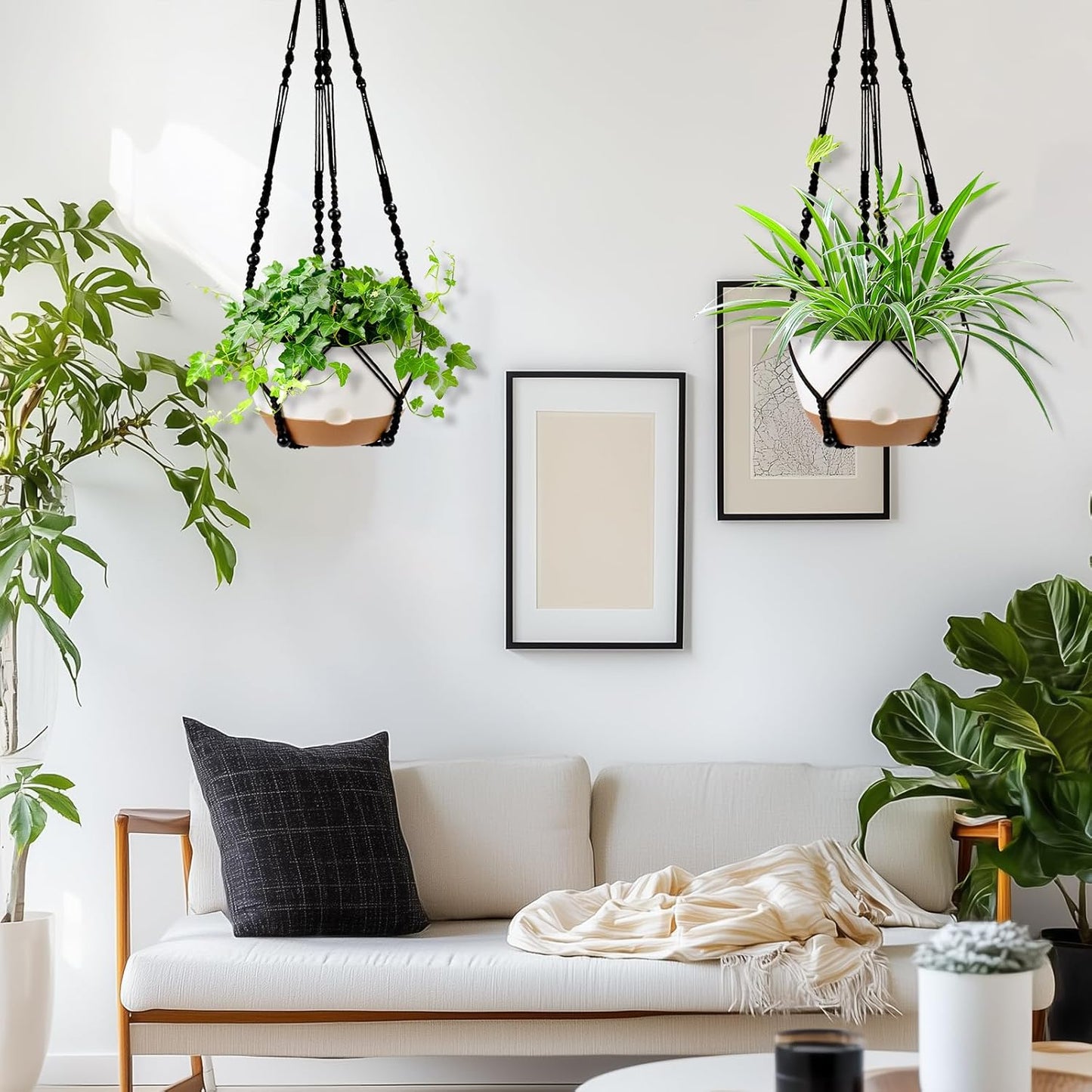 Hanging Planter Self Watering 10 Inch, 2 Pack Indoor Outdoor Hanging Baskets, Hanging Flower Pots with Drainage Hole & 2 Kinds of Plant Hangers for Garden Home Decor(Black Hanger