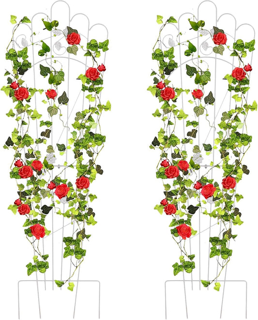 Metal Detachable Trapezoidal Garden Trellis for Climbing Plants, 60 Inches Sturdy Patio Plant Support for Indoor Plants Trellis for Rose, Vegetable Flower, Backyard Pack of 2 - White