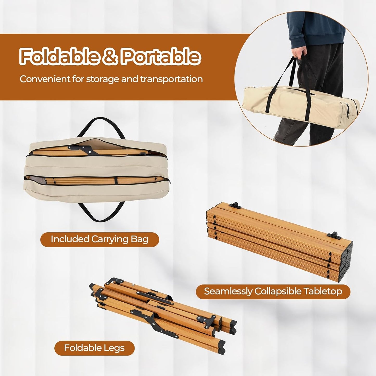 GYMAX Folding Camping Table, Aluminum Roll-Up Picnic Table with Carrying Bag, Portable Low Beach Table for Outdoor Travel, Hiking, Party, BBQ, Backyard