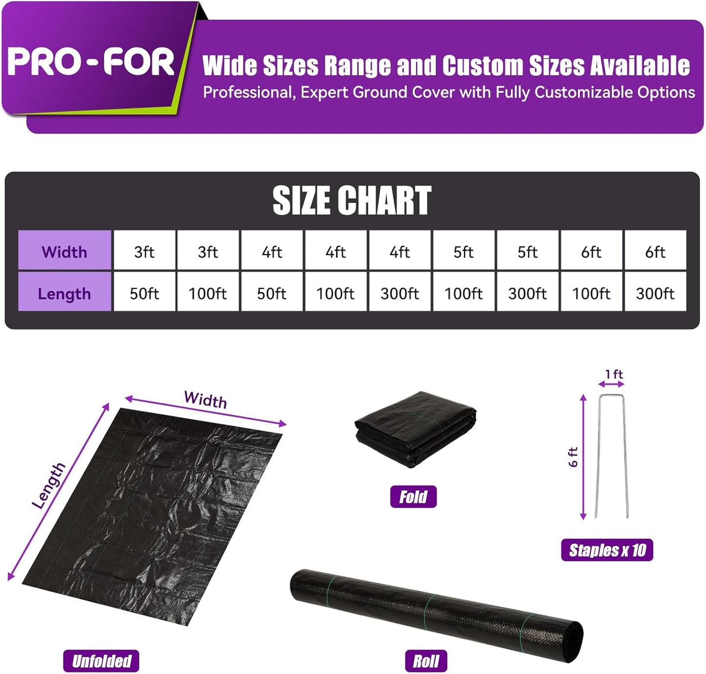 Heavy Duty Weed Barrier Fabric 3ft x 100ft, Landscape Ground Cover for Gardens & Driveways, Premium Weed Control with 10 U Shaped Staples