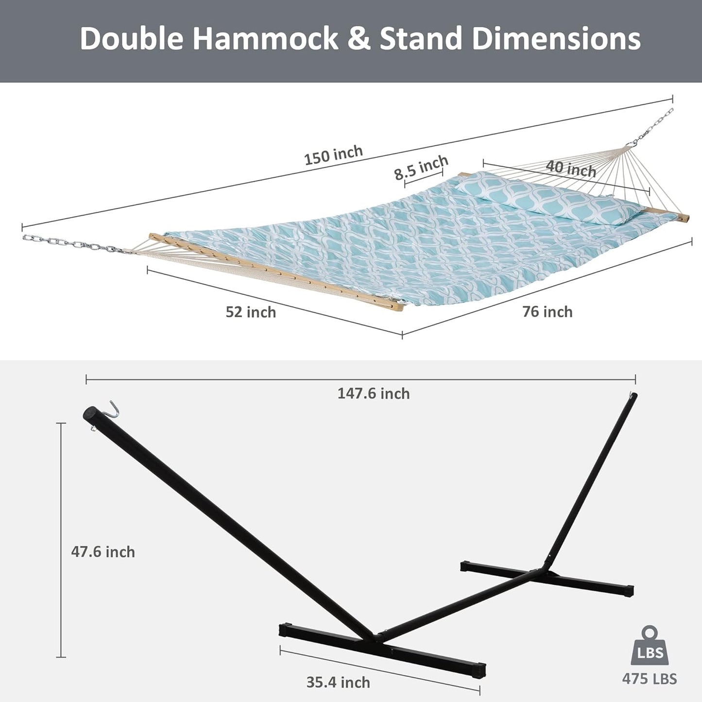 SUNCREAT Patio Hammock with Stand Included, Portable Double Hammock with Stand, Green Pattern