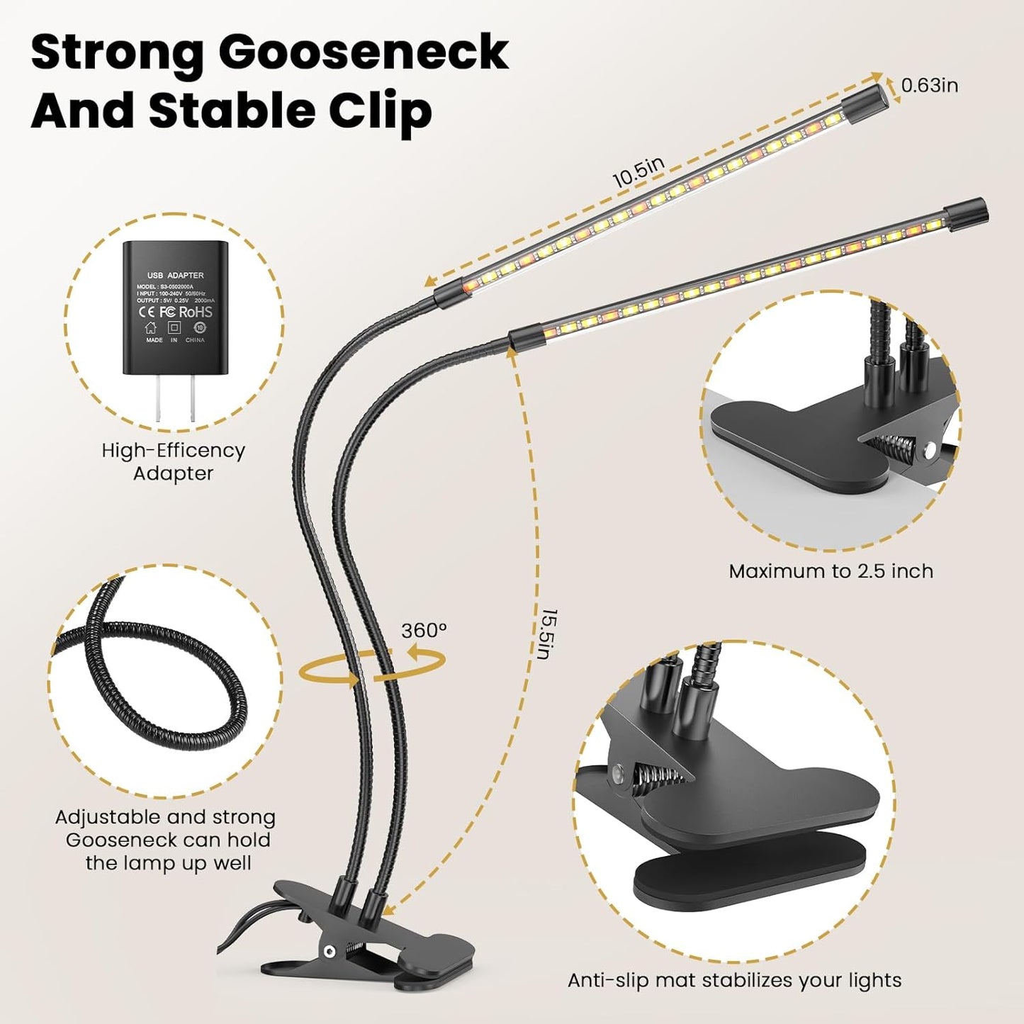 bseah Plant Grow Light for Indoor Plants, Full Spectrum Indoor Grow Light, 3 Modes & 10-Level Dimmable, Auto ON & Off Timer 3/9/12H