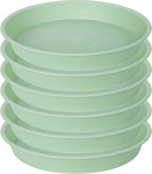 6 Pack Plastic Plant Saucer Water Drip Tray, 4 5 6 7 8 9 10 11 12 13 15 17 19 inch, Heavy Sturdy Plant Drainage Tray for Indoors Outdoor, Saucers for Pots Base (4", Light Green)