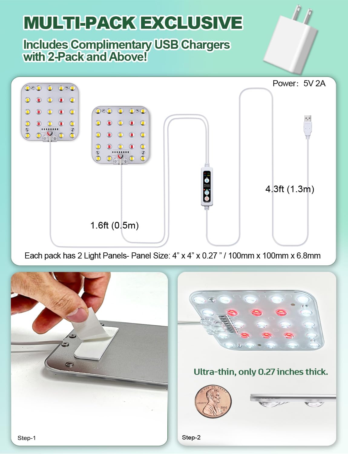 DOMMIA Grow Light, Square Dimmable Full Spectrum High PPFD with Optical Lens, Auto on/Off and 6/12/16H Timer, Suitable for Seed Starting and Easy to Install, 2 Pack