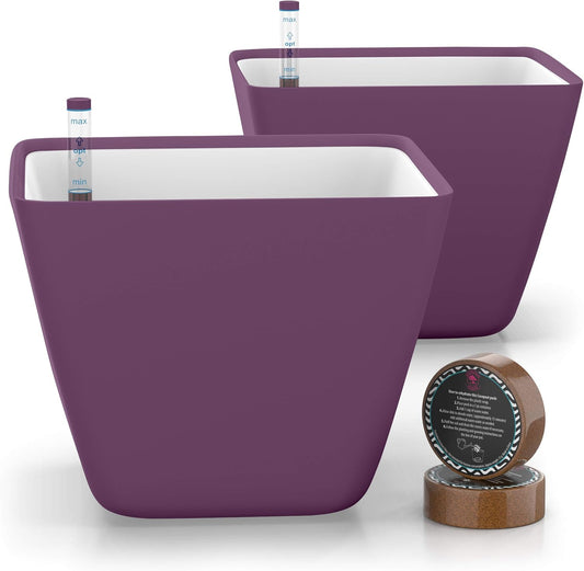 5" Self Watering pots for Indoor Plants - Flower Pot with Water Level Indicator for Plants, Grow Tracking Tool - Self Watering Planter Plant Pot – 2 Pack Purple