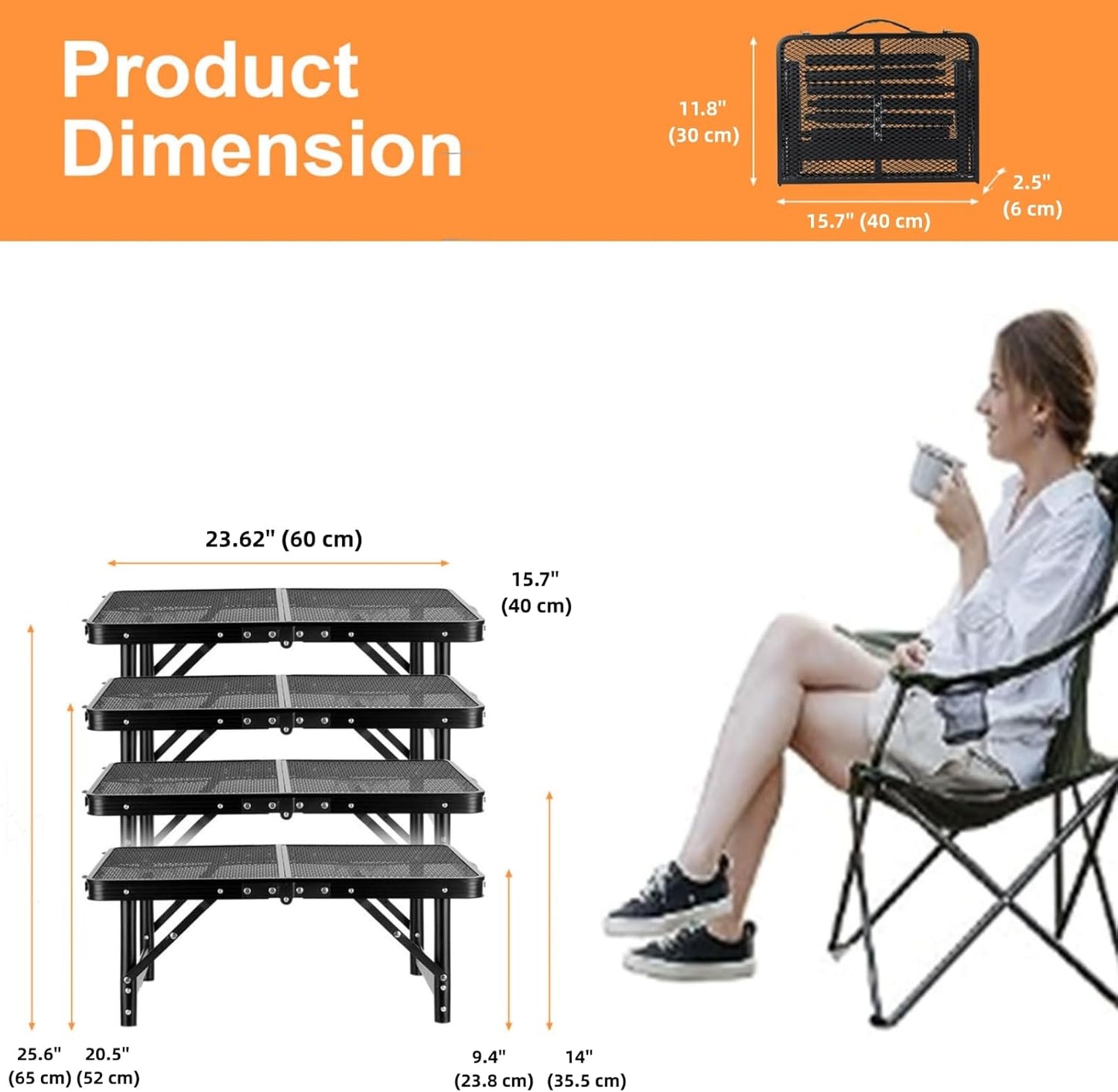 Camping Table Grill 4 Height Adjustable Small Folding 2FT Foldable Picnic Portable Grill Stand Mesh Outdoor Beach BBQ RV Black