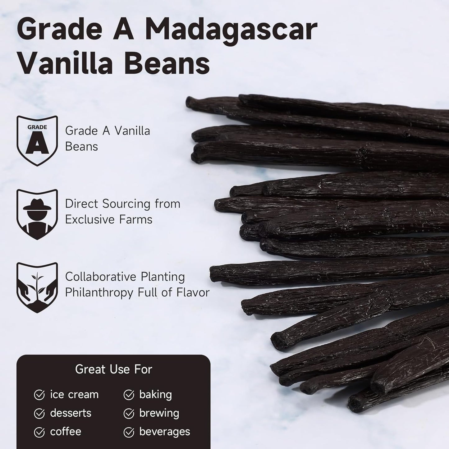 SPICEEL Madagascar Vanilla Beans Grade A Vanilla Pods for Making Vanilla Extract, Whole 5" - 7" Vanilla Beans for Baking, 10 Counts