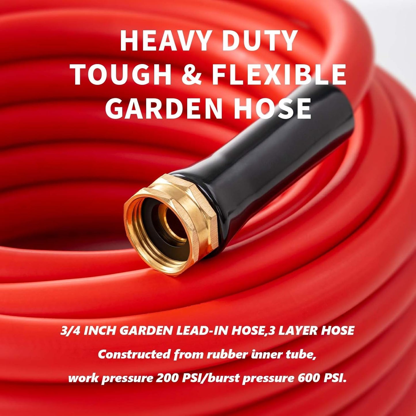 Garden Hose 15 ft x 3/4” Hot/Cold Heavy Duty Water Hose,-50°F to 190°F,Burst 600Psi Flexible Upgraded Rubber Hoses,3/4” Solid Fittings for All-weather Outdoor Lawn & Garden