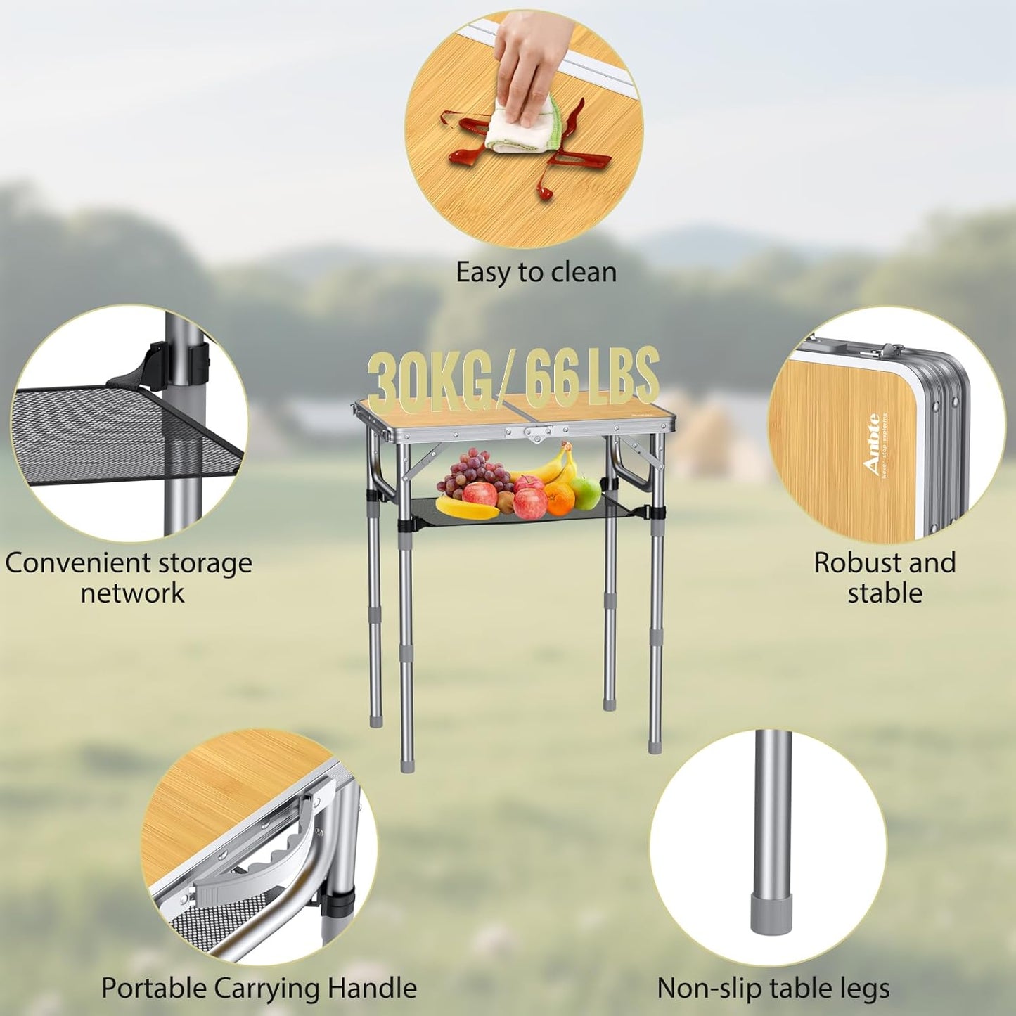 2ft Camping Table Foldable, 3 Adjustable Heights High 27.5" Aluminum Small Folding Table with Carrying Handle, Portable, for Outdoor Indoor Picnic Beach BBQ Party Travel, 24" x 16", Yellow