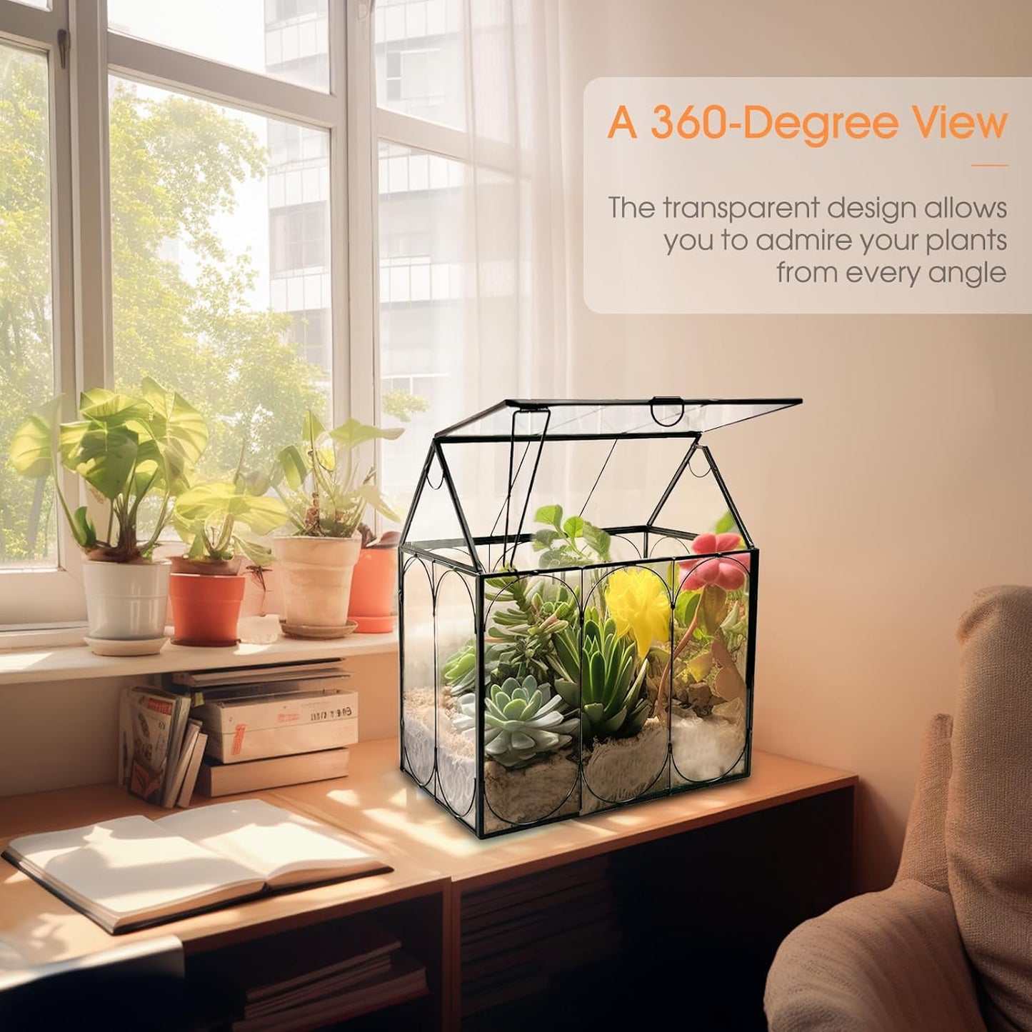 Plant Terrarium Kit, Rifny Small Glass Terrarium Jar with Absorbent Mat and Lid for Venus Fly Trap Succulent Live Air Plants Indoor Home Office Decor (Black, 7.1 x 4.8 x 8.8 inch)