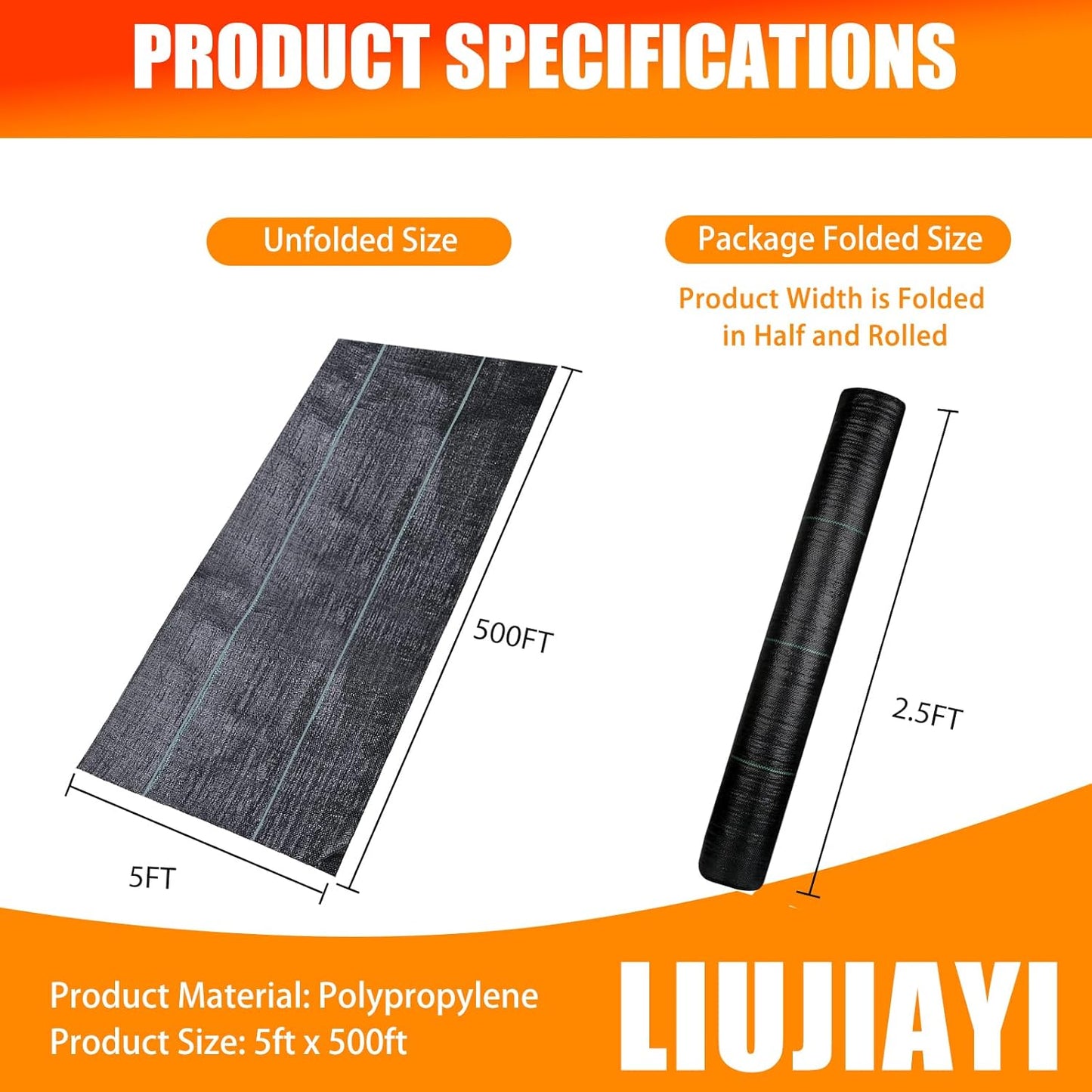 LIUJIAYI 2.4oz-5FTx500FT Weed Barrier Landscape Fabric - Durable Weed Block Gardening Ground Cover Mat, Woven Geotextile Fabric for Underlayment, Commercial Driveway Stabilization, Weed Control Cloth