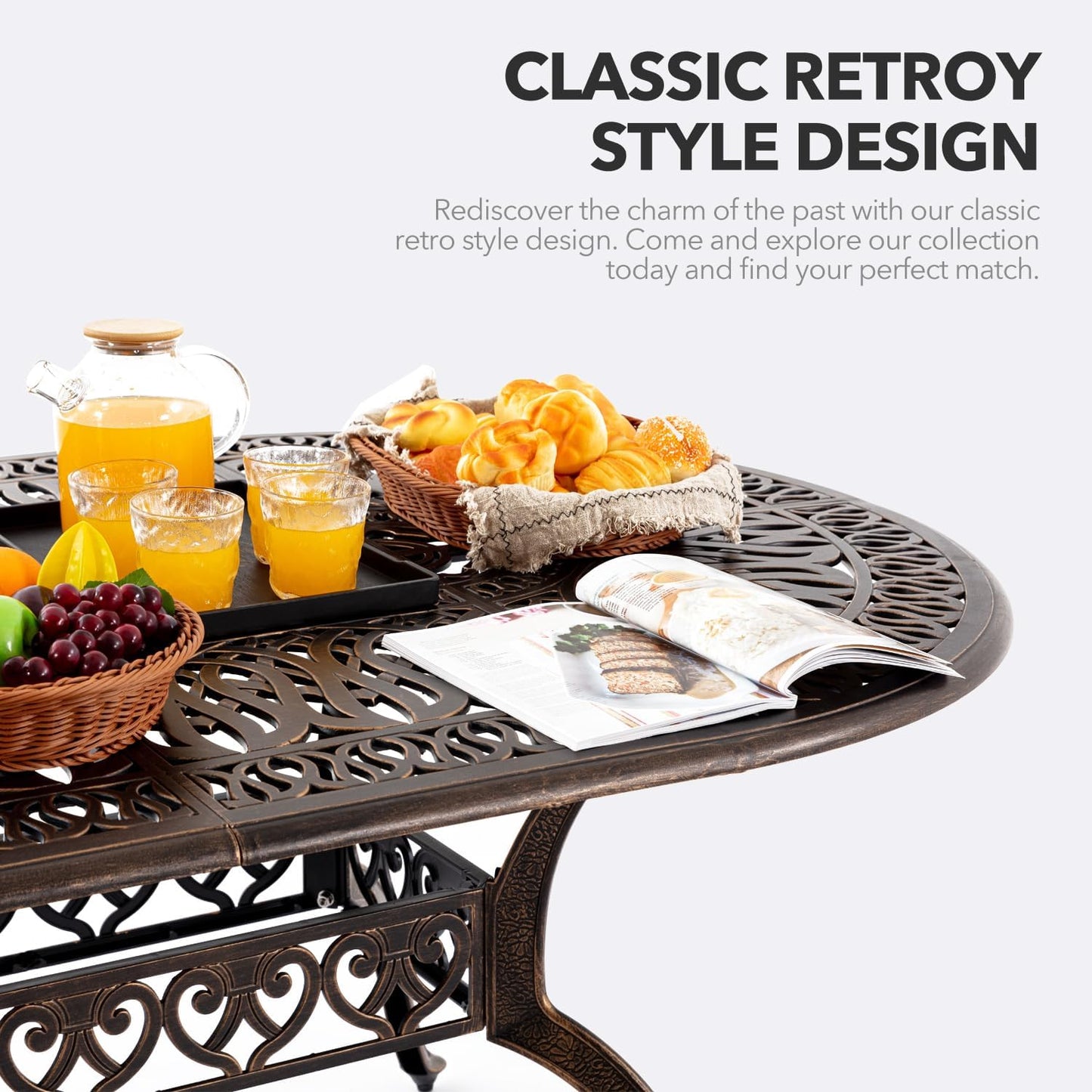 𝐀𝐢𝐥𝐢𝐬𝐦𝐚𝐢𝐥 87” Patio Outdoor Dining Table for 8, Cast Aluminum Oval Patio Dining Table Weather Resistant with 2"" Umbrella Hole for Patio Deck Garden, Hammered Bronze