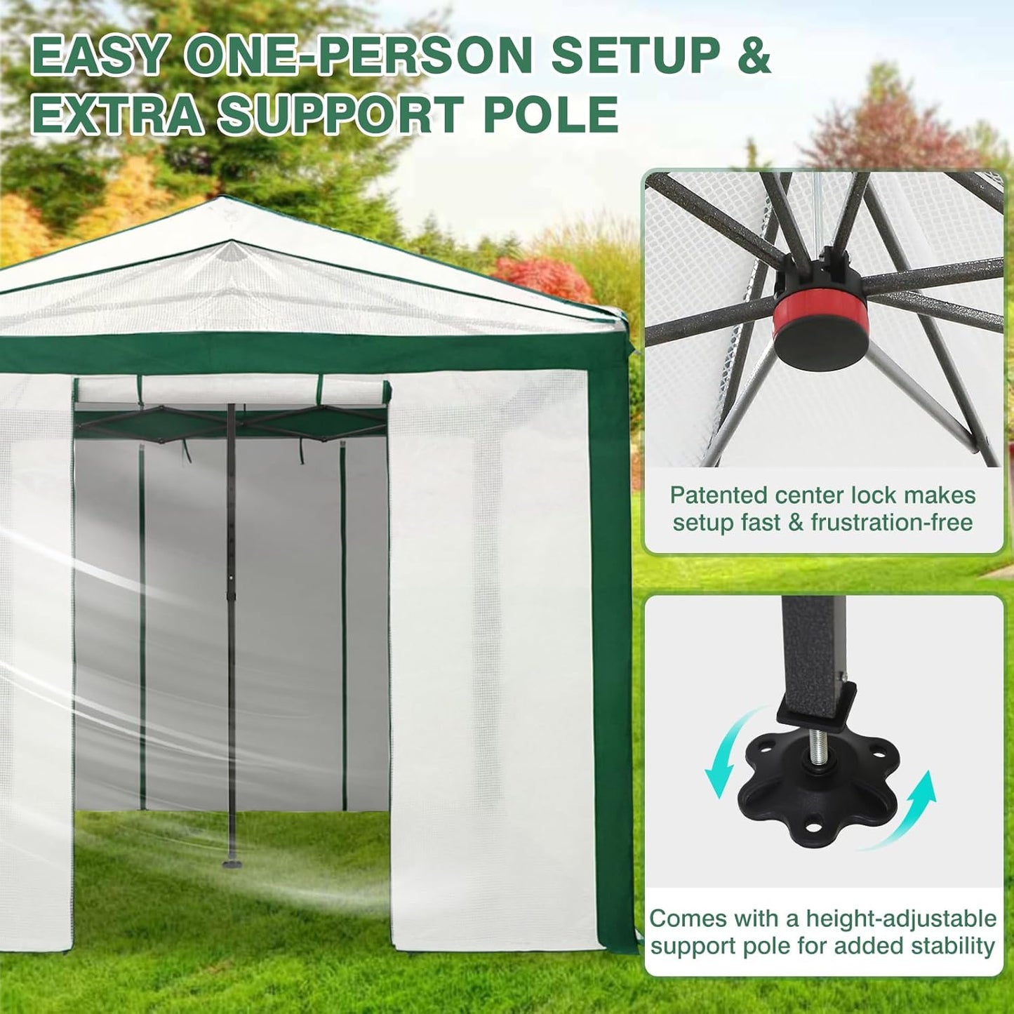EAGLE PEAK 12x8 Portable Walk in Greenhouse with Polyester Reinforced Corners, Instant Pop up Indoor Outdoor Gardening Green House, Roll Up Zipper Entry Doors and Mesh Windows, Green/White