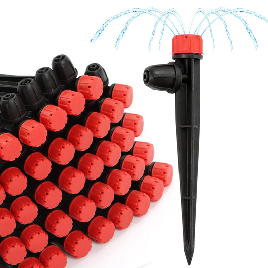 50 Pieces Drip Emitters for 1/4" Drip Irrigation Tubing, Adjustable 360 Degree Stream Drip Emitters with Stake 360° Full Circle 8 Hole Stream Emitters Garden Irrigation Micro Drippers