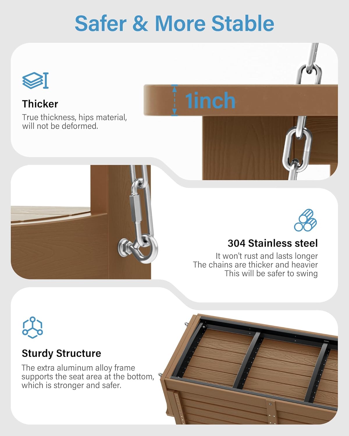 YEFU Hanging Porch Swing Outdoor,2-Seat Patio Swing Bench,All-Weather Swing Chair with Hanging Chains,Look Like Real Wood,for Garden and Courtyard,660LBS Weight Capacity,4FT,Teak