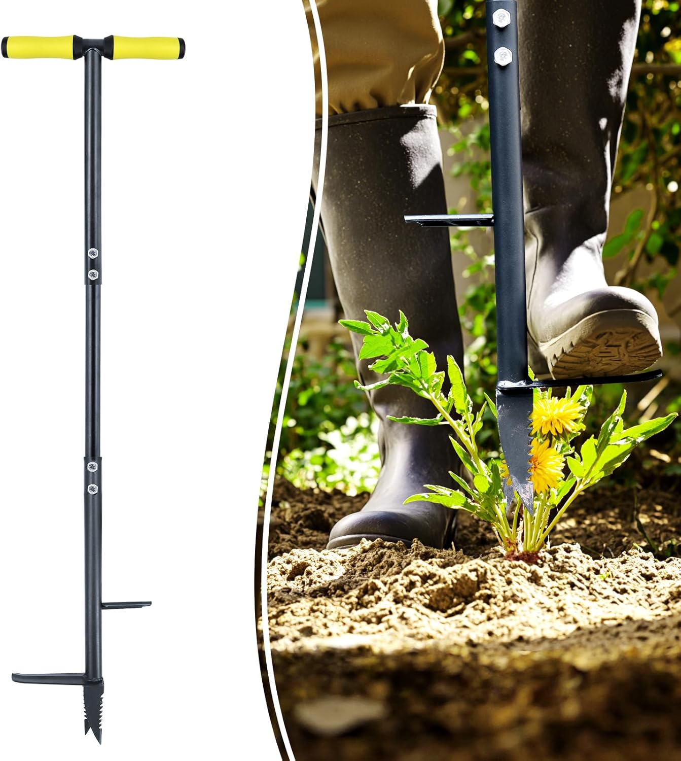 Colwelt Weed Remover Tool 39’’, Weed Puller Root Remover with Thick Steel Claw, Long Handled Weeding Tool with Easy Foot Ejector, Stand Up Garden Weeder Tool for Lawn Grass Dandelion Removal