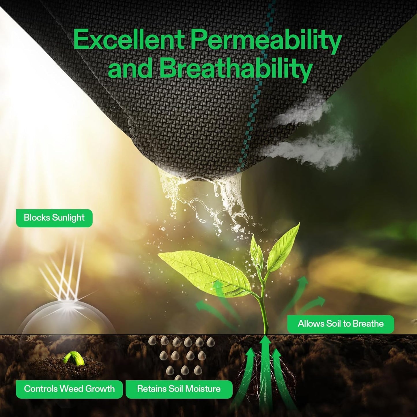 VIVOSUN Premium Weed Barrier Landscape Fabric Heavy Duty, 4ftx100ft 5oz Double-Layered Weed Control Mat with High Permeability, Commercial Ground Cover, Easy Set up & Superior Weed Control