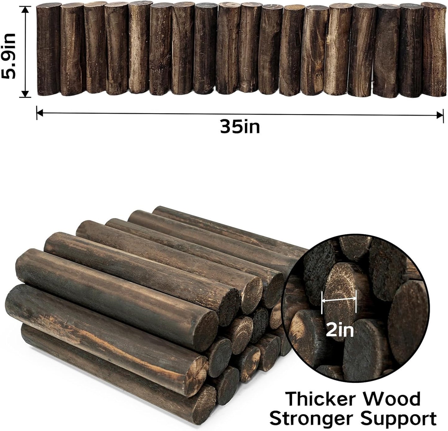 Wood Garden Fence, Natural Wooden Solid Log Edging Border Decorative for Flower Bed Barriers and Landscape Fencing (8PACK)