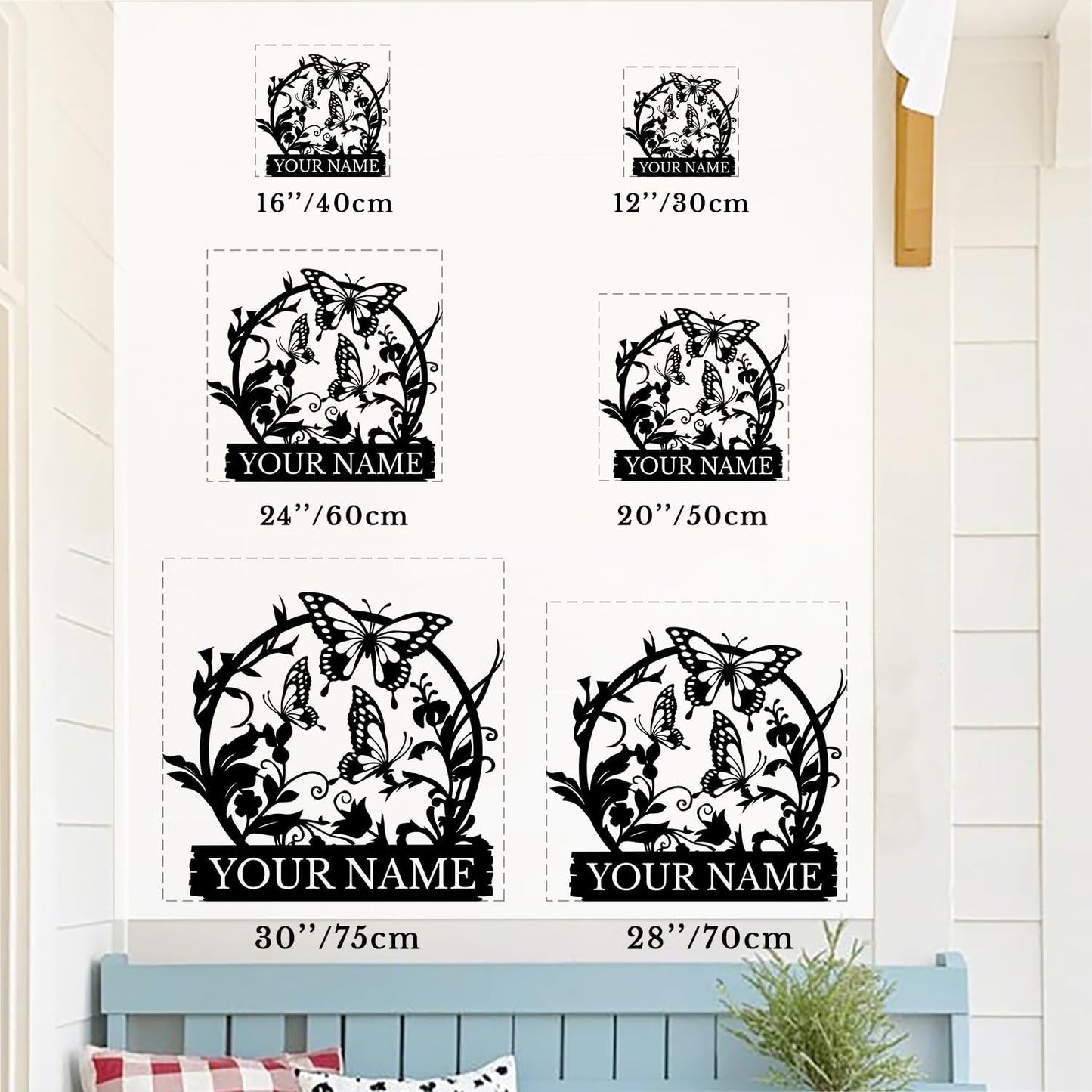 Custom Butterfly Metal Sign,Personalized Butterfly House Number Signs,Personalized Gardener Name Sign,Garden Patio Wall Decor (Style-4)