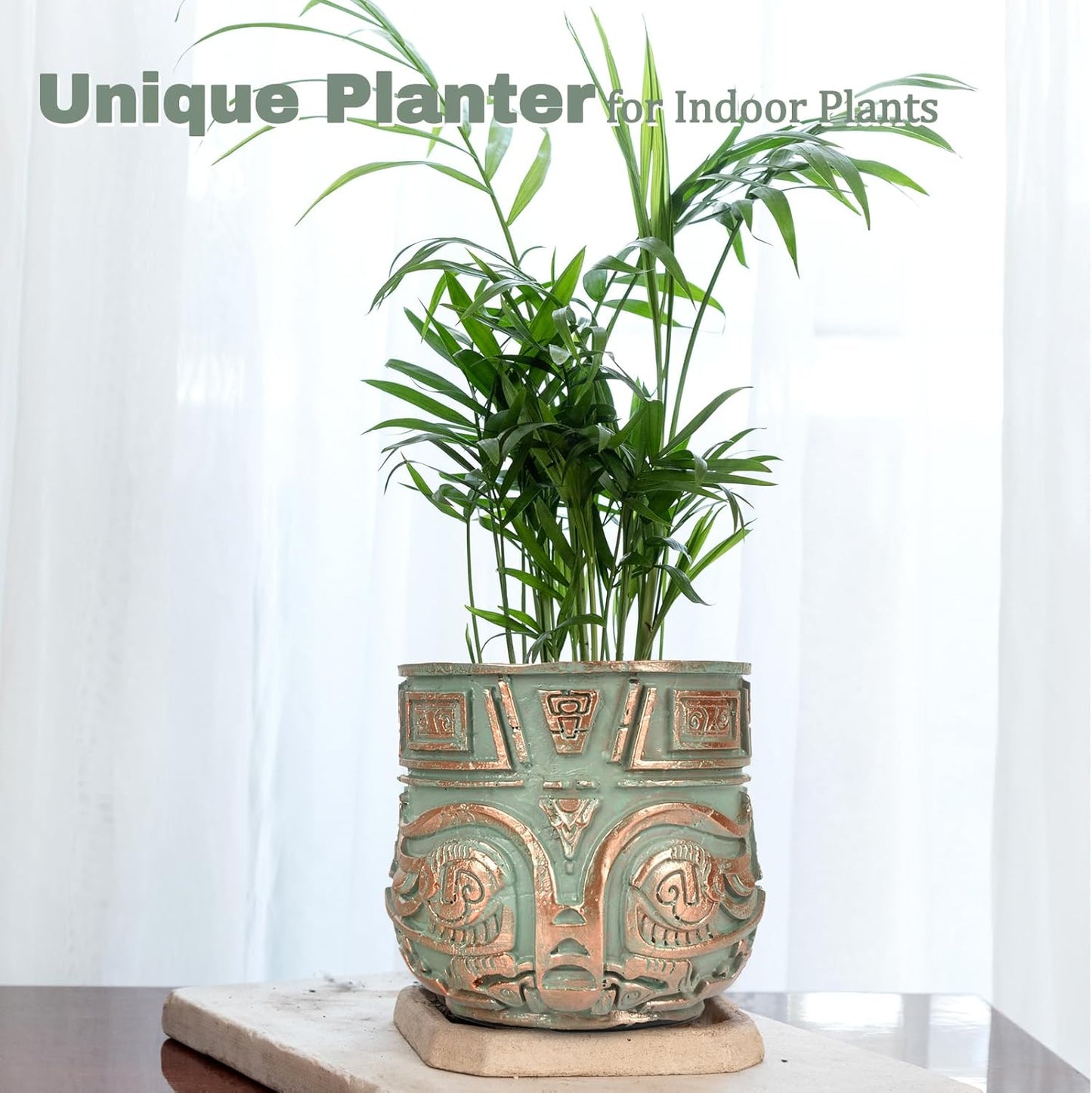 Tribal Vintage Face Planter,Lightweight Unique Plant Pots with Drainage,Eclectic Small Succulent Flower Planters Pots for Outdoor&Indoor Plants,Funny Garden Pot for Room Decor(5.5in,Green)