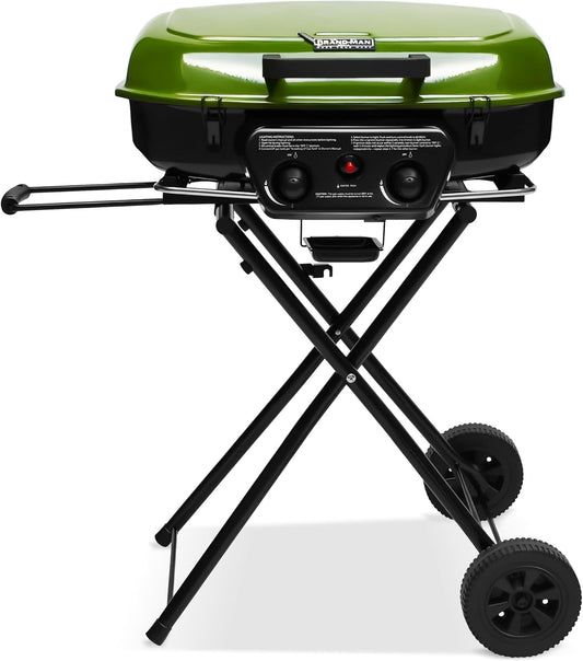 Brand-Man Propane Gas Grill, Portable Standup Grill with Folding Cart & Push-Button Ignition, Ideal for Camping, Tailgating, BBQ, Backyard, Patio & More