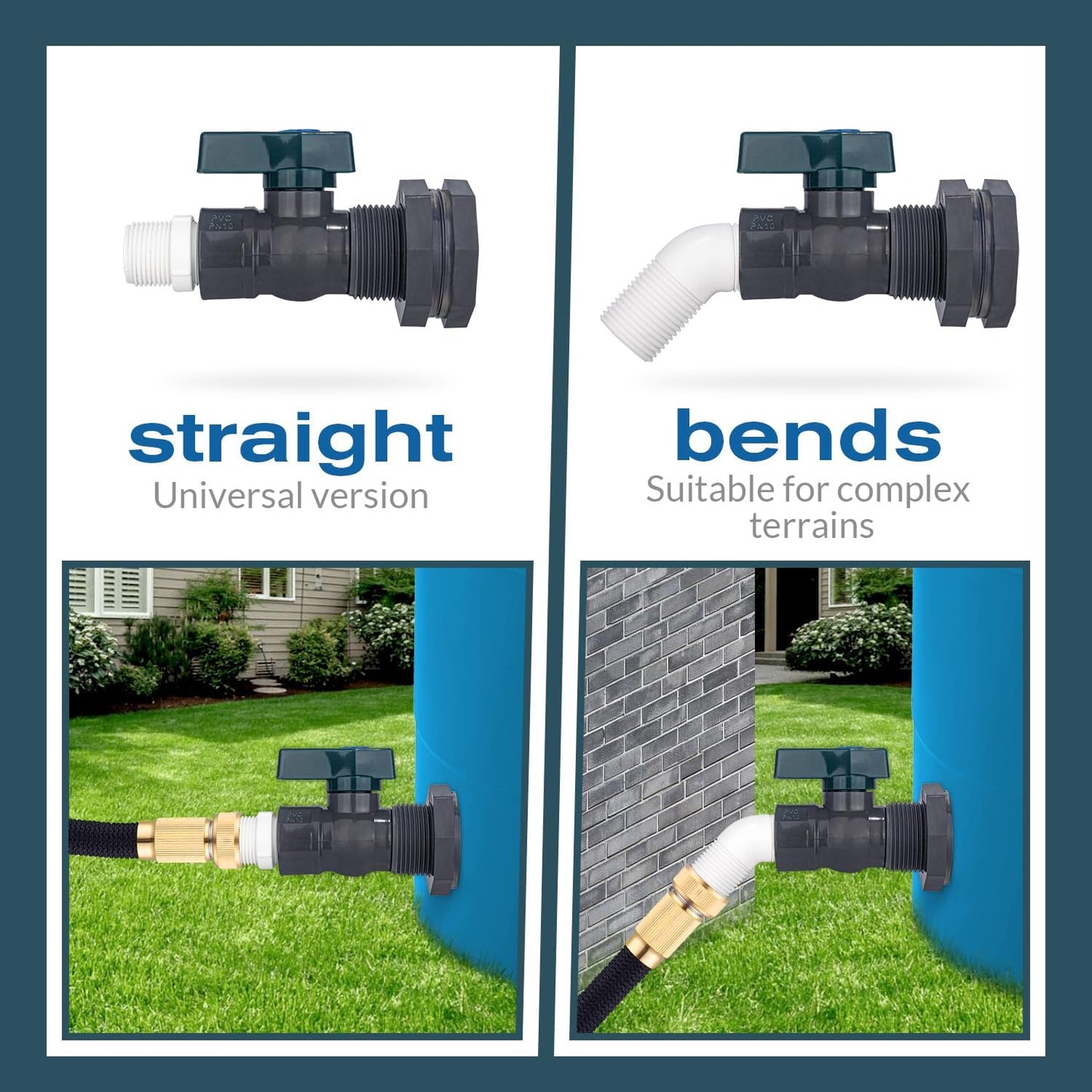 PVC Spigot Rain Barrel Faucet 3/4" PVC Bulkhead Fitting with Rain Barrel Valve＋3/4" Garden Hose Adapter Rain Barrel Spigot Kit with Bulkhead Fitting Adapter for Water Tanks