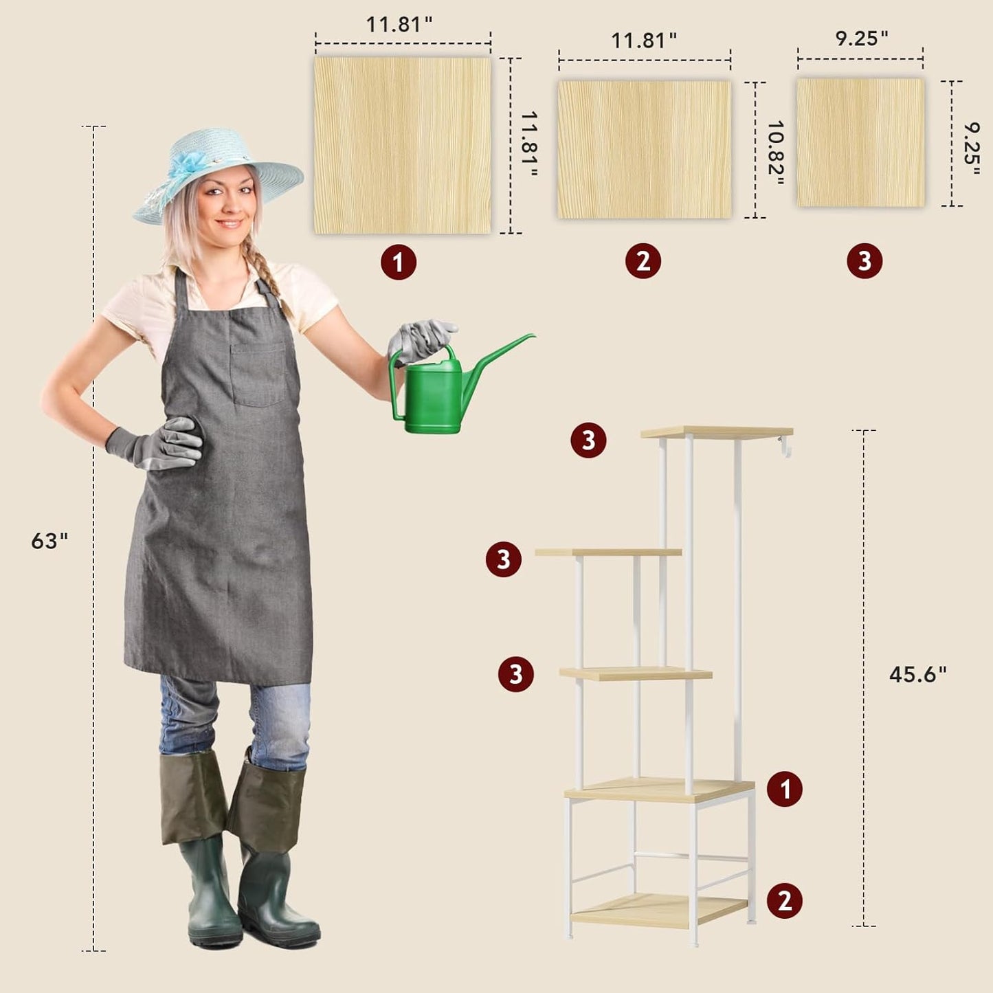 Plant Stand Indoor with Grow Light, 5-Tiered Tall Plant Stand Indoor, Metal Plant Shelf with Hanging Basket Hook and Adjustable Light, Ideal for Living Room, Garden, Patio (Maple)